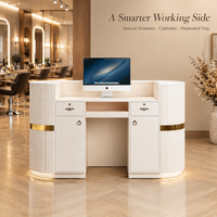 Comptoir de caisse moderne à coins arrondis cannelés avec bande LED inférieure, service de personnalisation de logo, pour boutique de vêtements