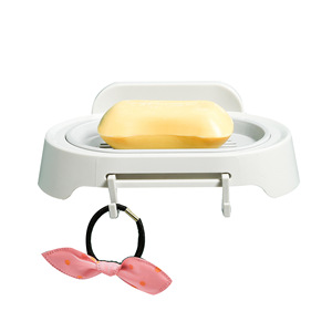 Soap <b>Dish</b> Holder Wall Mount Plastic Drain <b>Rack</b> Pink Minimalist Design Bathroom Soap Tray With Hooks For Storage - Product Image 5