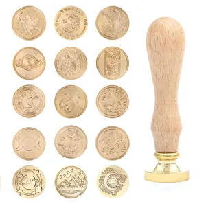 Wood Stamp Handle Polish Brass Head Customize Wax Seal Stamps For Invitation Wedding