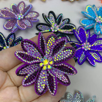 Applique décorative à coudre avec strass en cristal à dos plat en forme de fleur pour robes de mariée - Patch brodé noir pour robe