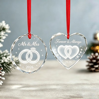 Pendentif en verre cœur et rond de 3 pouces, cadeau de fiançailles avec boîte, ornement de mariage en cristal vierge pour gravure laser