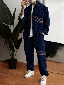Set Sportivo da <span class=keywords><strong>Uomo</strong></span> Stile Vintage, Giacca <span class=keywords><strong>Slim</strong></span>-<span class=keywords><strong>Fit</strong></span> con Zip e Tasche, Tessuto Lavorato a Maglia con Motivo Stampato - Product Image 4