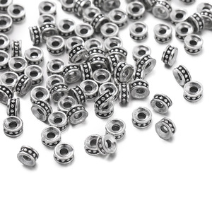 Cuentas espaciadoras de plata tibetana, planas y redondas, chapadas en aleación de zinc, para la fabricación de pulseras - Product Image 3