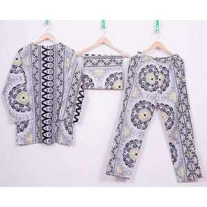 Ensemble de pyjama en satin à imprimé floral pour femmes 2024, 100% coton, col en V, décontracté, respirant, taille élastique, manches longues, longueur complète - Product Image 3