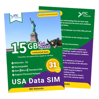 Carte SIM de connectivité mobile mondiale illimitée 31 jours USA, pack personnalisé 4G, eSIM de voyage, carte SIM physique Verizon