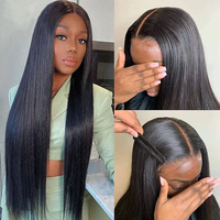 Peluca de Cabello Remy Vietnamita Natural, Larga y Lisa, sin Pegamento, con Encaje Transparente, Color Negro Natural, 300% de Densidad