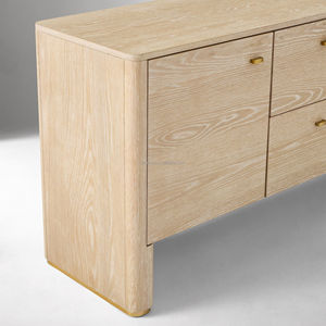 MYHOME 2025 Buffet Buffet Vitrine Moderne à 4 Portes en Chêne Massif de Style Français avec Finition Blanche Cerused pour Salle à Manger à la Maison - Product Image 5