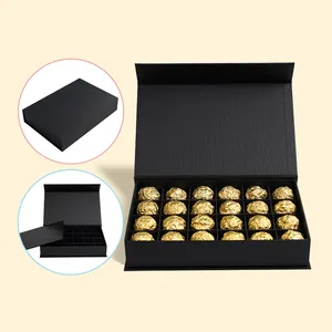 Caja de cartón de papel de regalo para embalaje de dulces de Chocolate negro de lujo al por mayor con divisor para embalaje de Chocolate con ranuras