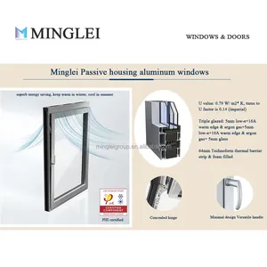 Minglei European Style High Quality Energy Efficient Thermal Break Aluminum Triple Glaze Passive House Windows