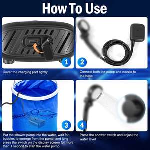 Ducha Eléctrica Portátil Recargable para Camping, Cabezal de Ducha con Bomba USB y Cubeta de 20L para Viajes en Auto y Baños al Aire Libre - Product Image 4