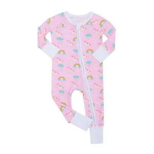 Wholesale Girl Baby Clothes Unicorn 2 Way Zipper Convertible Pajamas Bamboo Custom Printing Infants Sleeper Baby Rompers