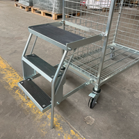 Chariot de picking robuste pour entrepôt avec échelle pliante, chariot logistique multi-niveaux en treillis métallique pour l'e-commerce