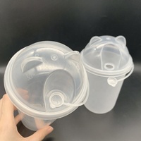 Nouvelle bouteille de thé à bulles en forme de U, gobelet à thé à bulles jetable avec couvercles en forme d'oreilles d'ours, plastique PP injecté, 500 ml, 700 ml, carton