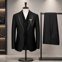 Costume Homme 3 Pièces Noir Élégant Sur Mesure Coupe Slim OEM ODM pour Affaires, Mariages et Danse
