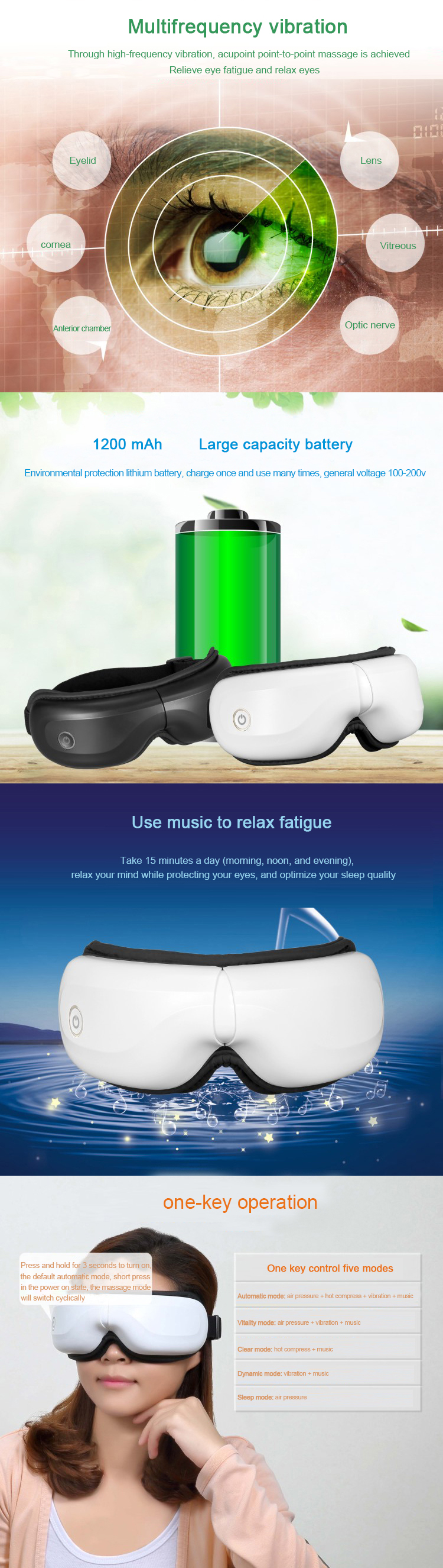 China Price Ion Graphene Display 5D Electric Bluetooth Music Sleeping Dark Circles Anti-Ageing Relief Eye Lifting Massager