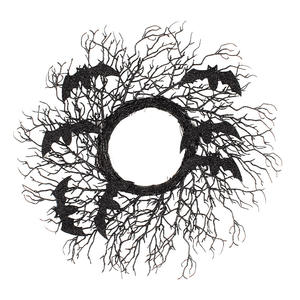 Decoraciones de Halloween: Ramas Negras de Simulación, Anillo de Ratán con Murciélagos, Adornos Colgantes para Ventanas y Puertas, Decoración de Pared para Fiestas - Product Image 5