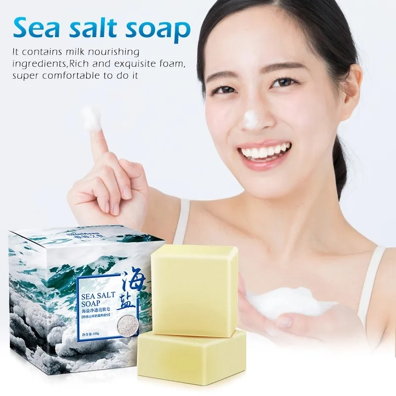 100g Natural Organic Sea Salt Essential Oil Soap Whitening Handmade Goat Milk Soap For Remove Skin Acne Deep Cleansing Face Care