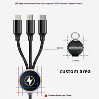 Câble de charge LED 3-en-1 personnalisé avec logo, 1,2 m, conducteur en cuivre pur, tressé en nylon, Micro USB Type C pour téléphone portable
