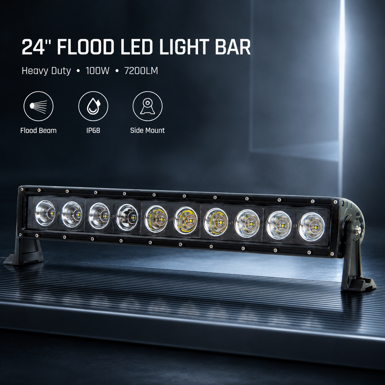 High Power 24inch/60.8cm LED Work Light 100W 7200LM Flood Beam Offroad Truck Excavator ATV UTV Heavy Duty Lighting