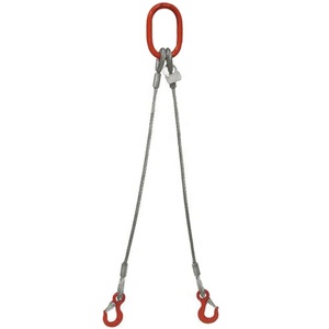 吊り上げスリング 二脚ブライドル スチールワイヤーロープ ケーブルスリング フック付き 高強度 工業用 - Product Image 2
