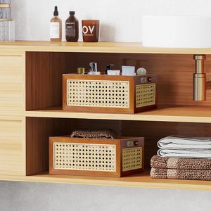 Handmade Wood Mix <b>Rattan</b> Eco-Friendly Multifunction <b>Storage</b> <b>Basket</b> Vintage Rectangle Hamper Organizing Kitchen Living Room - Product Image 3