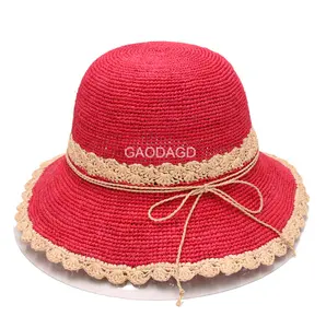 C High Quality Raffia Straw Hat Ladies Foldable Summer Hats