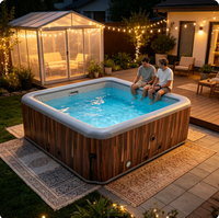 Baignoire carrée intelligente à température constante avec massage par ondes chauffantes, pour usage extérieur, unité de chauffage pour 4 à 6 personnes, en PVC