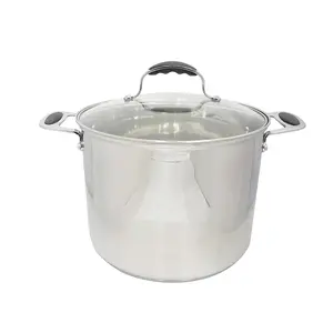 Durability Mirror Polished 18/10 Stainless Steel Stock Pot With Glass Lid