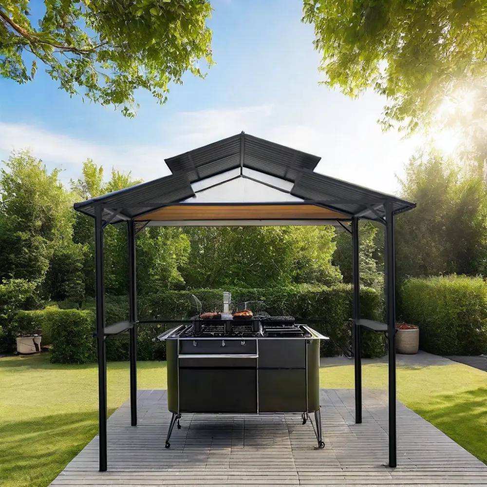 8x 7ft Double-Sided BBQ Grill Gazebo Canopy Pergola For Barbecue Pavilion