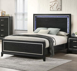 Modern Style <b>Queen</b> <b>Size</b> <b>Bed</b> Built in LED Lights Medium Density Black Finish Bedroom Furniture - Product Image 1