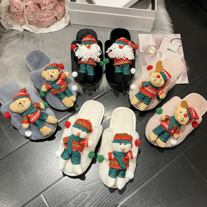 Pantoufles en peluche motif <span class=keywords><strong>pull</strong></span> de Noël, renne et ours, à bout rond, confortables, cadeau d'hiver pour <span class=keywords><strong>femme</strong></span>, vente en gros - Product Image 1