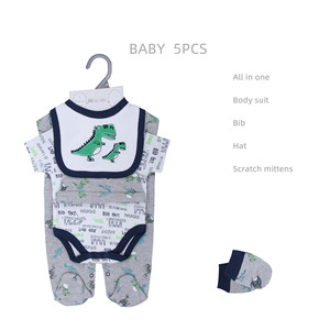 Ensemble de vêtements pour bébé nouveau-né 5 pièces Combinaisons pour bébé Pyjamas Bavoir Mitaines Chaussettes Chapeau Coton Garçon Fille Combinaison pour bébé Ensemble de vêtements pour bébé - Product Image 2