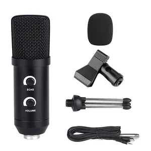 Microphone à condensateur pour ordinateur filaire Audio 3.5mm Studio cardioïde micro avec trépied et adaptateur Audio USB