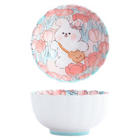 Ensembles de vaisselle mignons à motif de dessin animé pour animaux de compagnie, modèles Tulipe et Lapin, comprenant bol à riz, cuillère à riz et assiette, style Ins frais
