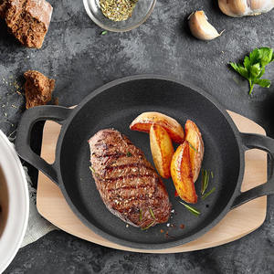 Cuisine Restaurant Petit Plat Casserole Rond <span class=keywords><strong>En</strong></span> <span class=keywords><strong>Fonte</strong></span> Ustensiles De Cuisine Poêles À Steak Assiette Fajita avec Base <span class=keywords><strong>En</strong></span> Bois - Product Image 5