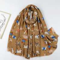 Écharpe longue à imprimé animal de chat mignon avec foulards imprimés à pompon Écharpe hijab châle en polyester