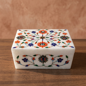 Boîte de rangement pour bijoux rectangulaire moderne en nacre bleue gravée de motifs floraux, qualité export, par Stonecrafts International, pour un style élégant - Product Image 3