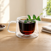 Mug à café moderne en verre borosilicate à double paroi - Résistant à la chaleur, transparent, compatible lave-vaisselle et micro-ondes, cadeau unisexe