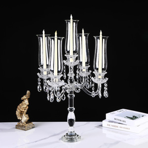 5 Arms K9 <b>Crystal</b> Candelabra with Hurricane Glass & <b>Crystal</b> Drops Wedding Table Centerpiece for Banquet Home Decor - Product Image 2