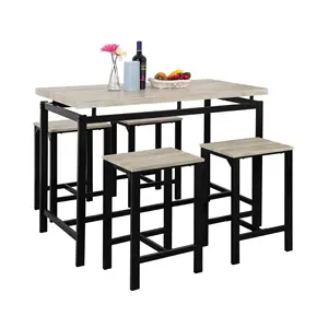 Conjunto de mesa e cadeiras de jantar, conjunto de sala de jantar para mesa e cadeiras estilo popular de madeira com metal para casa-restaurante quadro 4