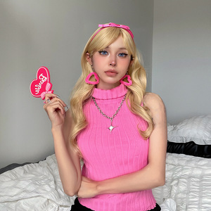 Perruque Cosplay Dorée en Fibre Synthétique avec Frange <span class=keywords><strong>Cheveux</strong></span> Longs <span class=keywords><strong>Bouclés</strong></span> Ensemble Complet Halloween Femmes Filles - Product Image 2