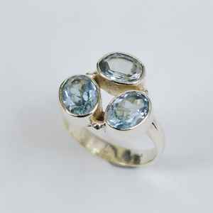 Natural Aquamarine <b>Silver</b> <b>Ring</b> <b>925</b> <b>Silver</b> <b>Ring</b> Aquamarine Gemstone Statement <b>Silver</b> <b>Ring</b> Handmade Boho Handmade - Product Image 1
