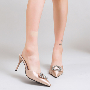 Summer New Arrival <b>Pointed</b> Toe Stiletto Elegant Toe-toe Slippers Female Sexy Rhinestone Outwear Fairy Style High Heels - Product Image 4