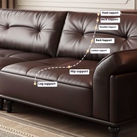 2024 Vintage Style français rétro canapé droit nouveau cuir véritable Style américain grand ensemble pour salon pour petits appartements