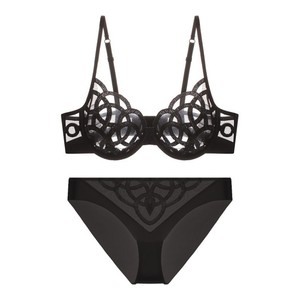 Nouvelle lingerie sexy en dentelle de style français pour femmes, minimisatrice pour poitrine généreuse, push-up, ultra-fine, respirante, ensemble de soutien-gorge brodé - Product Image 5