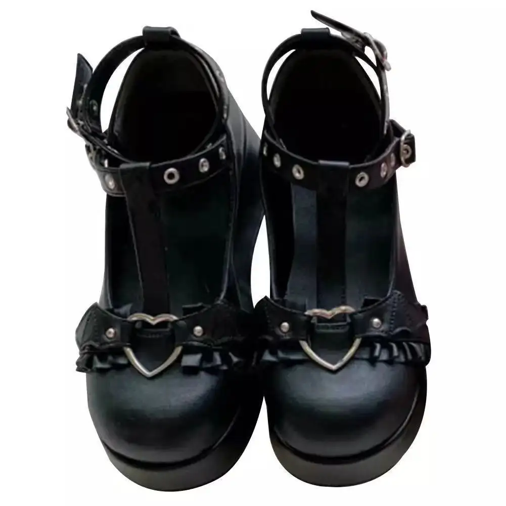 New Sweet Heart Buckle Nêm Mary Janes Phụ Nữ Màu Hồng T-strap Chunky Nền Tảng Giày Lolita Woman Punk Gothic Cosplay Giày