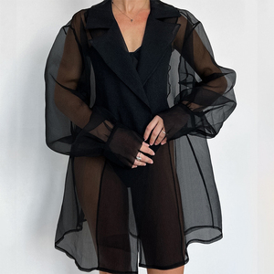 Camicia da Notte Sexy da Donna Enyami in Rete con Spalle Scoperte, Maniche Lunghe, Lingerie con Bottoni, Vestito Trasparente per Dormire - Product Image 1