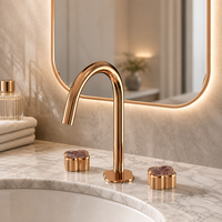 Robinet de lavabo de luxe en laiton massif à 3 trous, mitigeur chaud/froid à double poignée, finition dorée pour salle de bain de villa