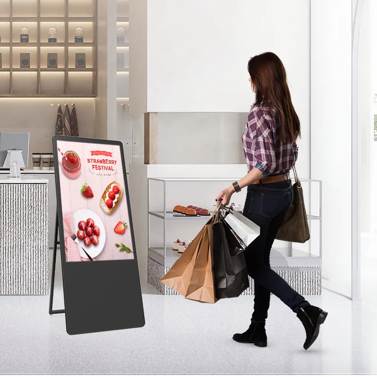 Nuovo Design pubblicitario 43 pollici pavimento interno pieghevole Lcd portatile Digital Signage attrezzature