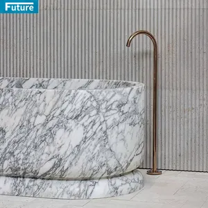 Luxury 100% Natural Marble Soaking Bathtub Independent Solid Stone Bathroom Freestanding Tub